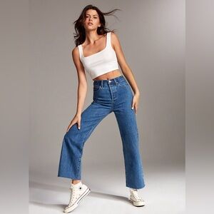 ARITZIA DENIM FORUM THE FARRAH HIGH RISE WIDE LEG RAW HEM JEANS IN BLUE SIZE 25